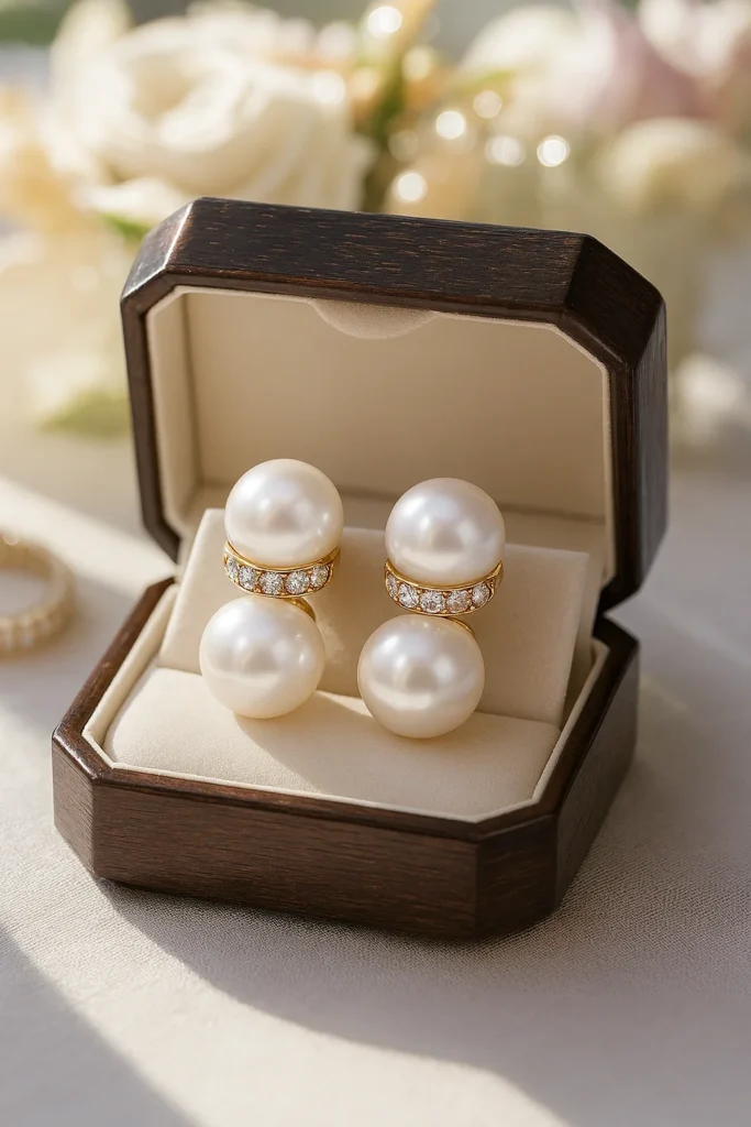 Minimalist gold drop earrings with small freshwater pearls