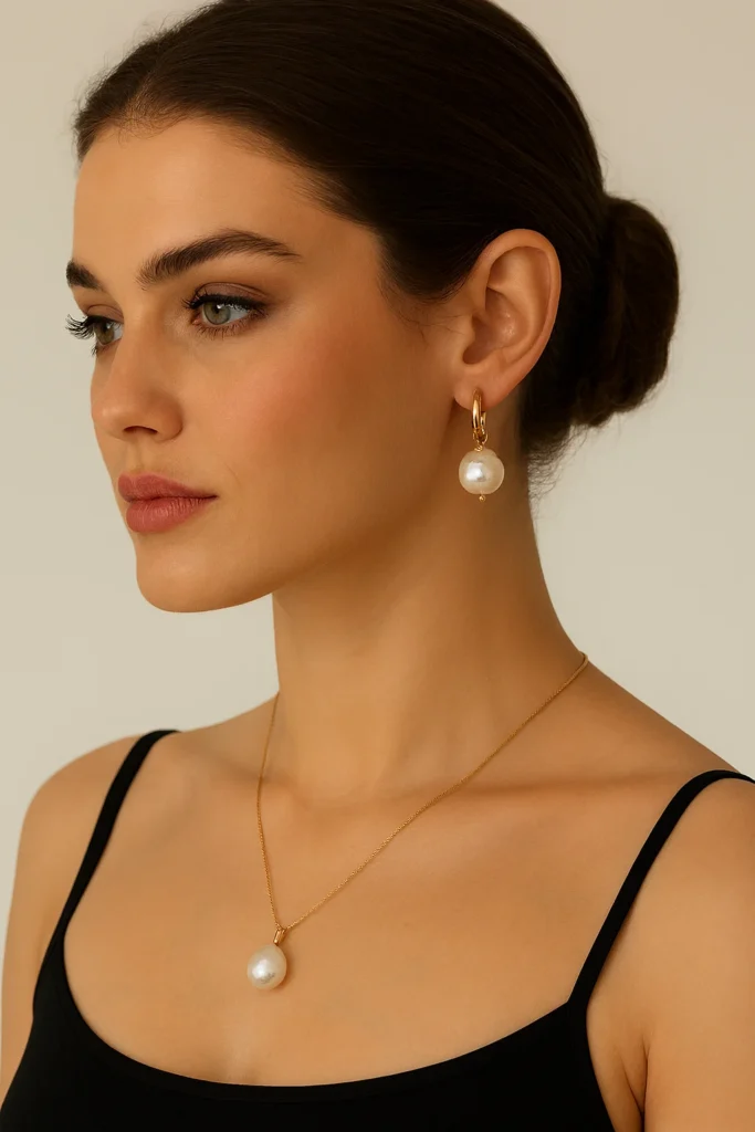 Minimalist gold drop earrings with small freshwater pearls