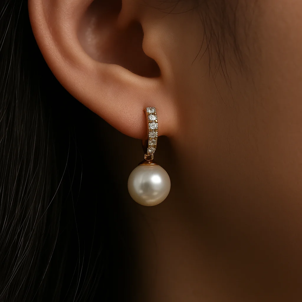 Minimalist gold drop earrings with small freshwater pearls