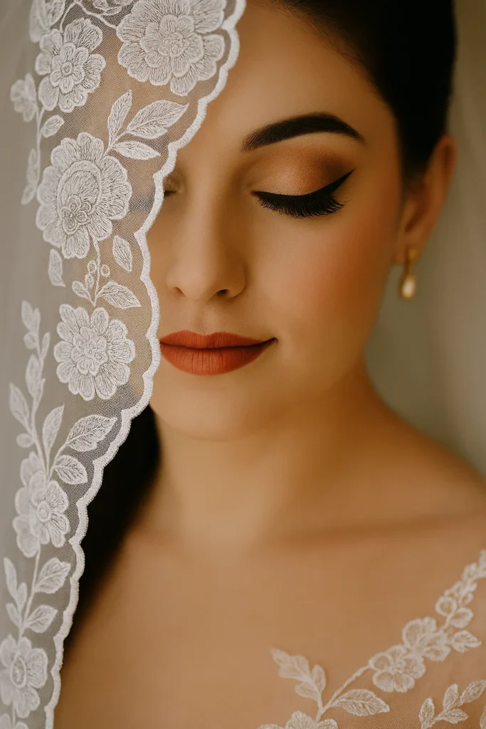Bride and groom captured in a romantic pose.