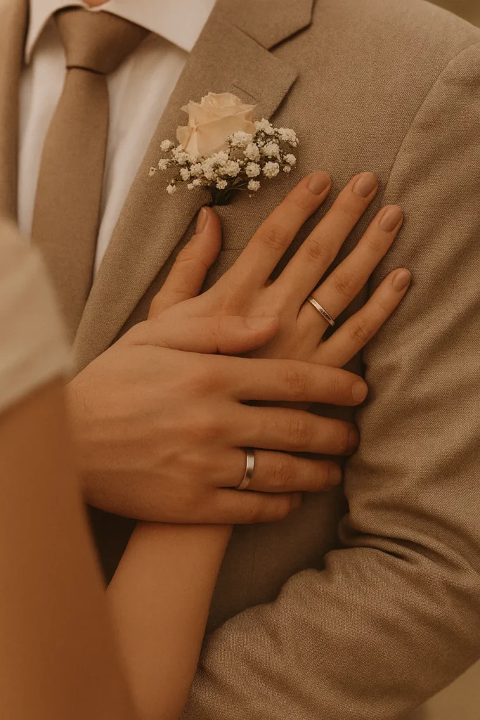 Bride and groom captured in a romantic pose.