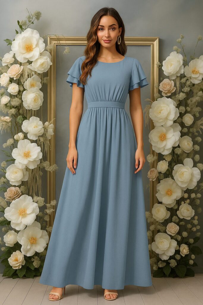 Bridesmaid in graceful wedding outfit