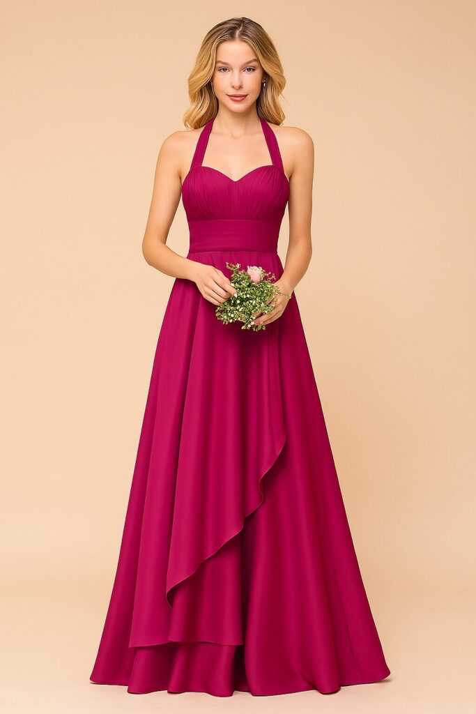 Bridesmaid in graceful wedding outfit