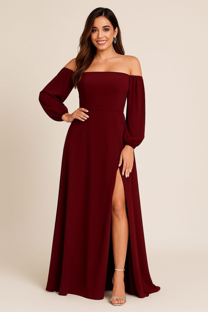 Bridesmaid in graceful wedding outfit