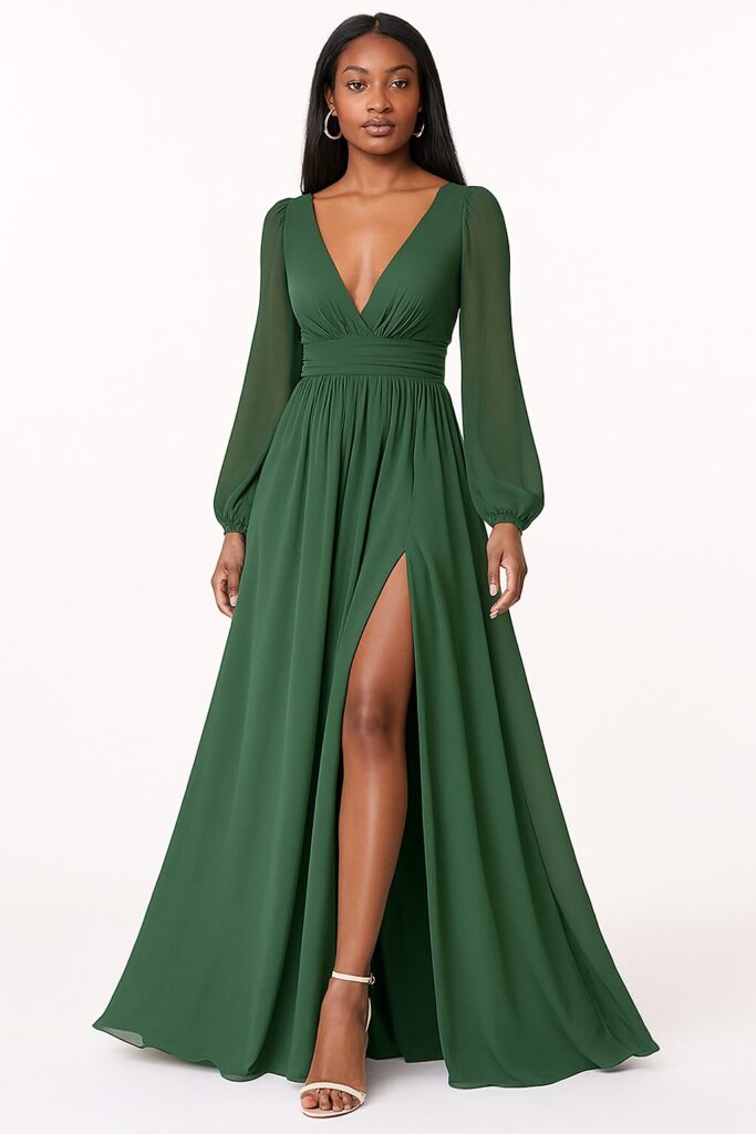 Bridesmaid in graceful wedding outfit