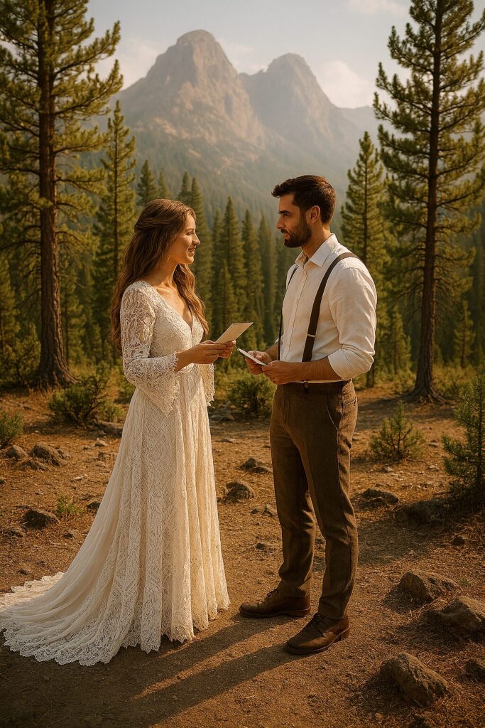 bride and groom posing for photo