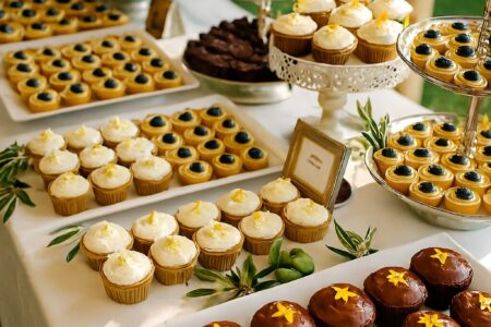 Elegant wedding dessert table featuring affordable yet stylish sweet treats, beautifully arranged to match a romantic wedding theme.