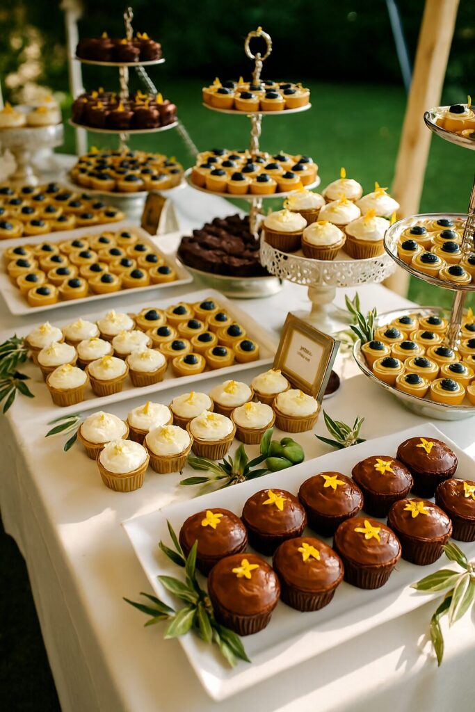 Elegant wedding dessert table featuring affordable yet stylish sweet treats, beautifully arranged to match a romantic wedding theme.
