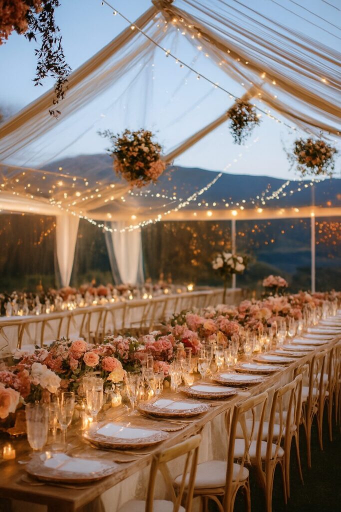 Elegant wedding setup with warm seasonal décor, cozy atmosphere, and romantic details inspired by autumn
