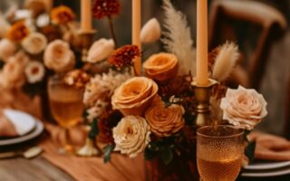 Beautiful wedding theme with seasonal flowers and rustic autumn-inspired décor.