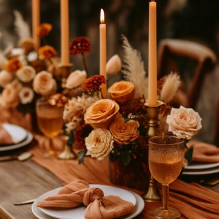 Beautiful wedding theme with seasonal flowers and rustic autumn-inspired décor.
