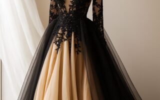 Bride wearing a stunning black wedding dress, styled with elegant accessories for a unique and modern bridal look.
