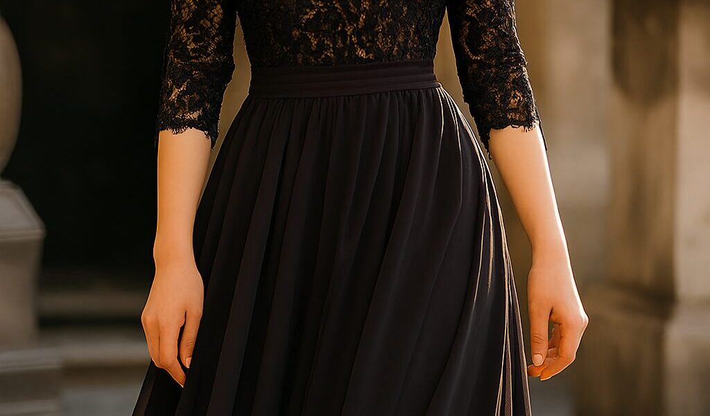 Bride wearing a stunning black wedding dress, styled with elegant accessories for a unique and modern bridal look.
