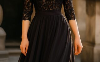 Bride wearing a stunning black wedding dress, styled with elegant accessories for a unique and modern bridal look.