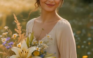 bride with beautiful bouquet