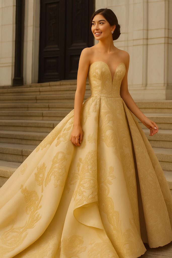 Modern wedding guest gown design