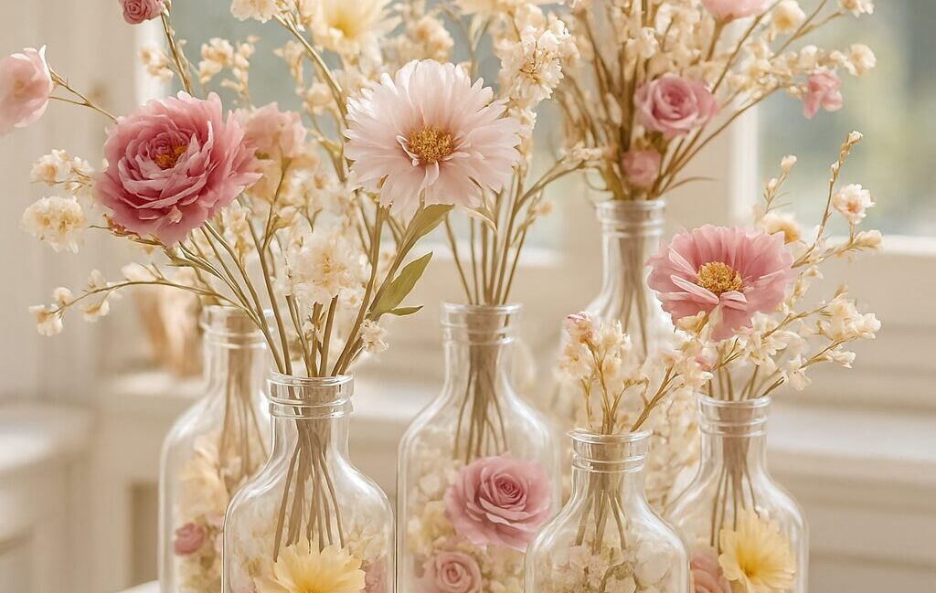 Elegant wedding table décor with floral centerpieces