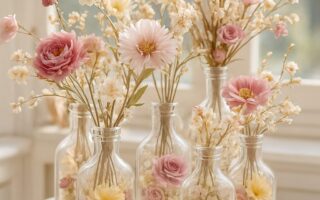 Elegant wedding table décor with floral centerpieces
