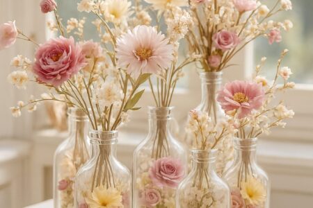 Elegant wedding table décor with floral centerpieces