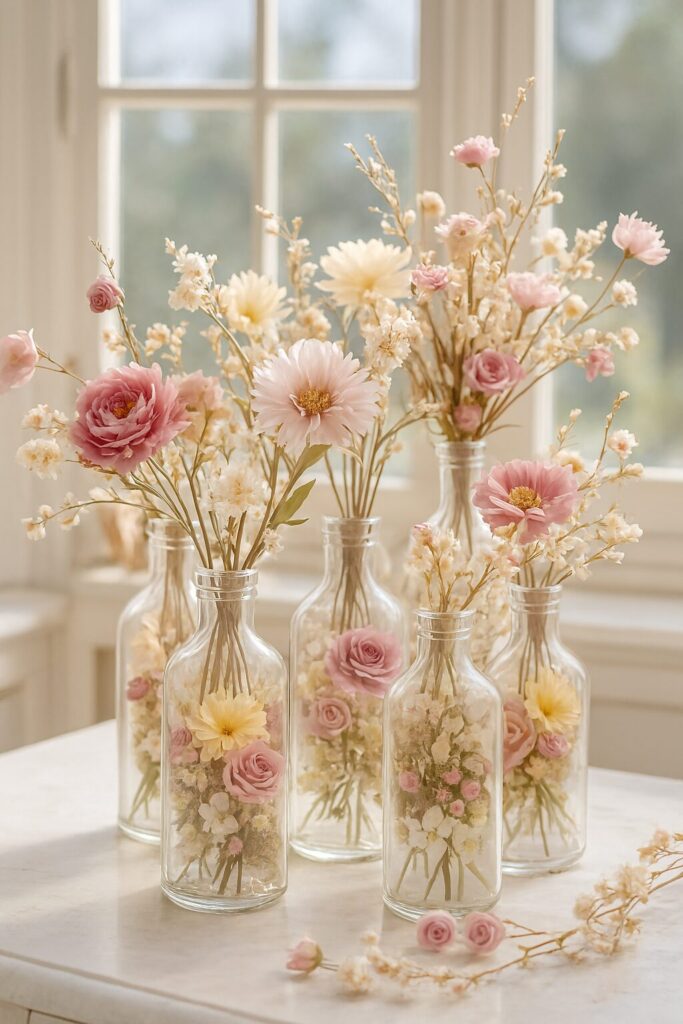 Elegant wedding table décor with floral centerpieces
