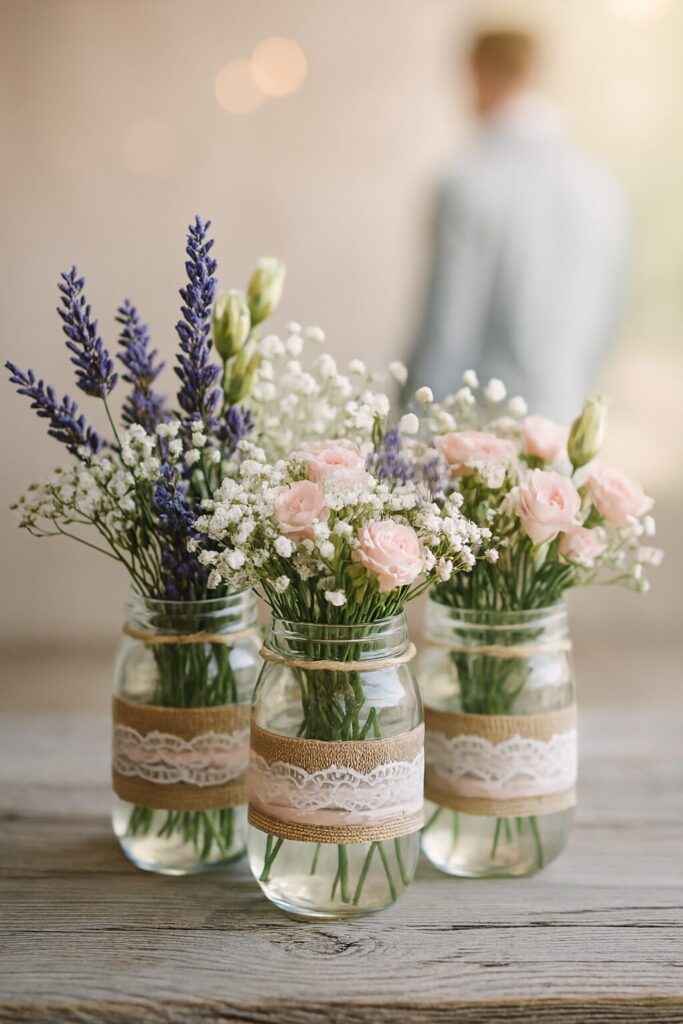 Elegant wedding table décor with floral centerpieces