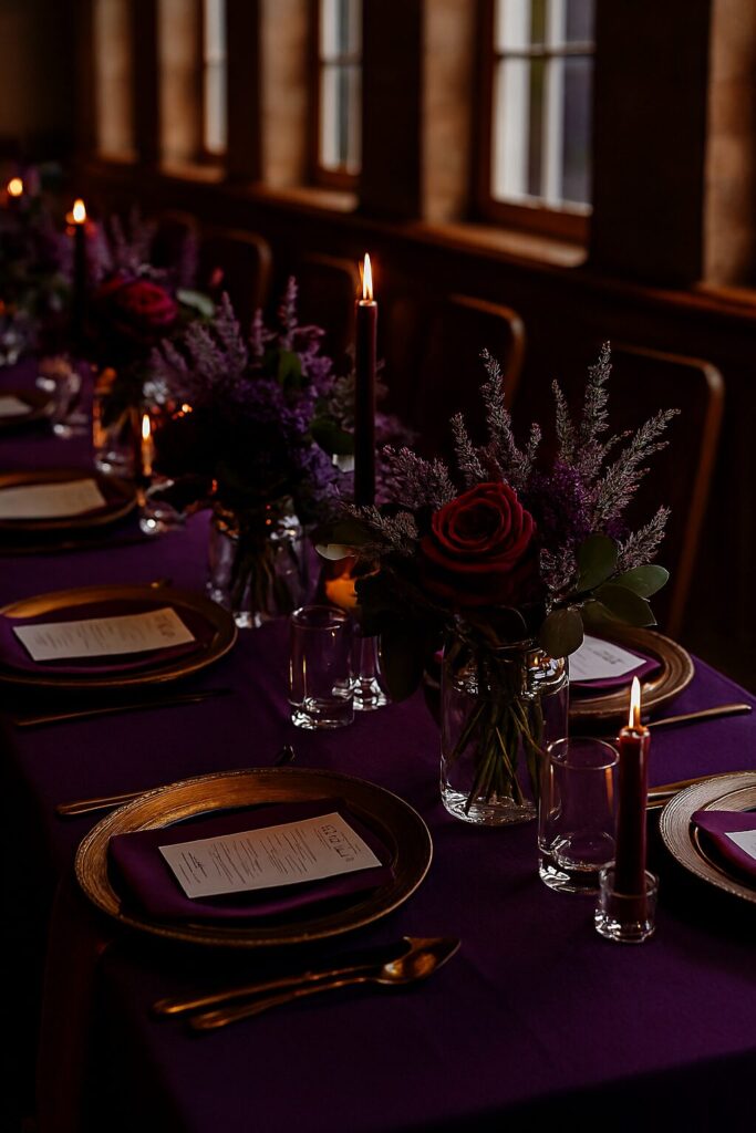 Elegant wedding table décor with floral centerpieces