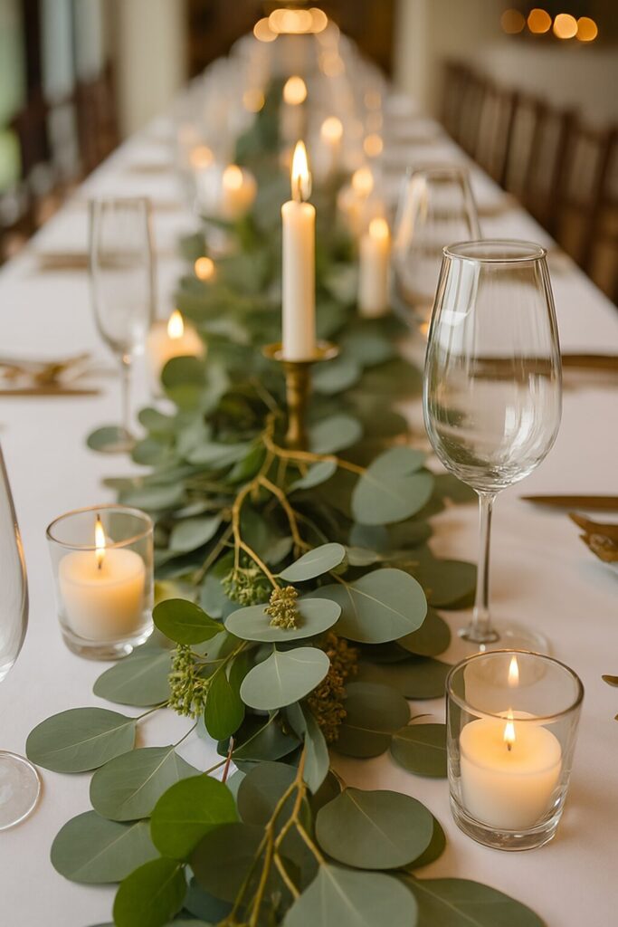 Elegant wedding table décor with floral centerpieces